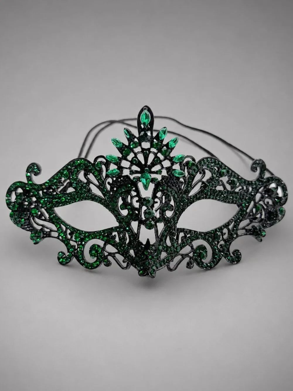 Men’s Green Masquerade Mask, Black Emerald Venetian Mask, Gothic Mardi Gras Mask